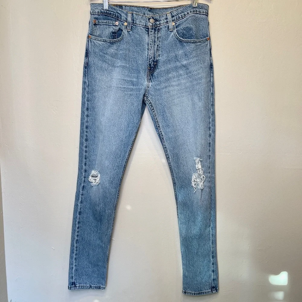 Levi’s 512 Perfect Medium Wash Factory Distressed High Rise Slim Tapered Jeans